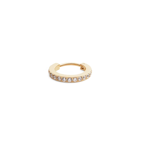 Elegant gold-plated stainless steel hoop earring featuring a delicate row of sparkling crystals in a secure claw setting.