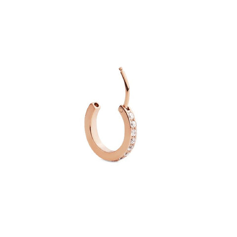 Daniel Wellington 13.6mm rose gold hoop earring featuring a delicate claw-set crystal design in polished stainless steel.