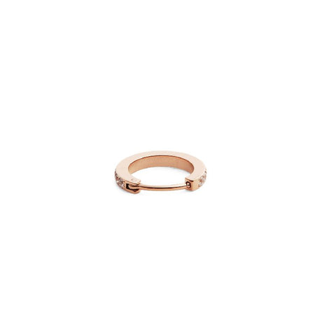 Elegant 13.6mm rose gold hoop earring in stainless steel with a delicate claw-set crystal design.