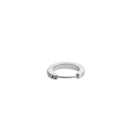 Elegant 13.6mm silver stainless steel hoop earring featuring sparkling crystals in a delicate claw setting.