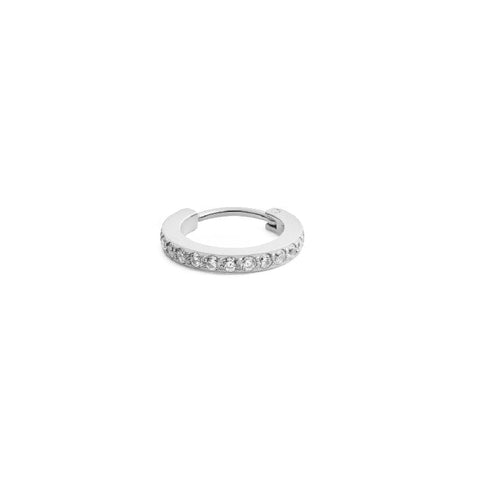 Elegant 13.6mm silver stainless steel hoop earring featuring sparkling crystals in a delicate claw setting.