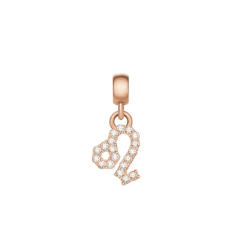 Daniel Wellington Leo zodiac charm in rose gold stainless steel with sparkling claw-set crystals.