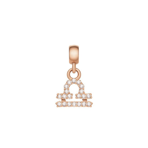 Daniel Wellington Libra charm in rose gold-plated stainless steel with sparkling claw-set crystals.