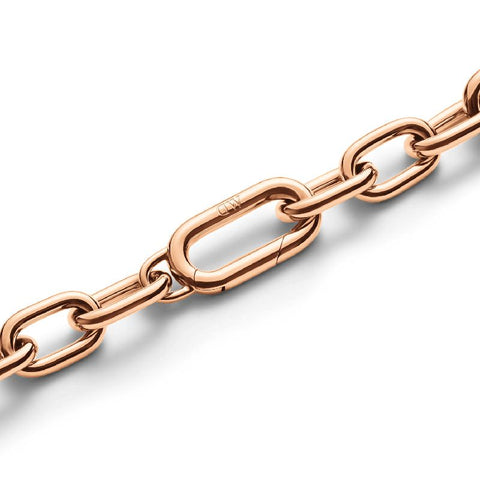 Daniel Wellington rose gold stainless steel link bracelet featuring a polished finish and a secure spring gate clasp.