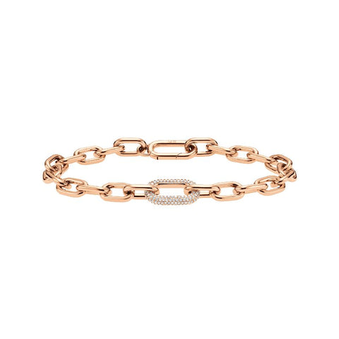 Daniel Wellington rose gold link bracelet featuring a crystal-embellished center link in 316L stainless steel.