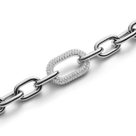 Daniel Wellington silver chunky chain bracelet featuring a sparkling, crystal-embellished link in rhodium-plated stainless steel.