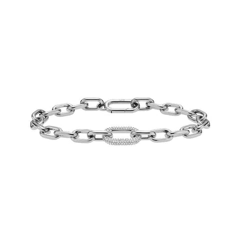 Daniel Wellington silver chunky chain bracelet with a sparkling crystal-embellished link, 165mm length.