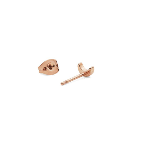 Daniel Wellington Crystal Moon stud earring in PVD plated rose gold stainless steel, featuring a delicate 5mm crescent design.