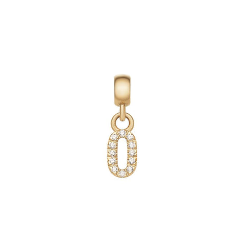 Daniel Wellington gold-tone stainless steel number 0 charm featuring a sparkling claw-set crystal design.