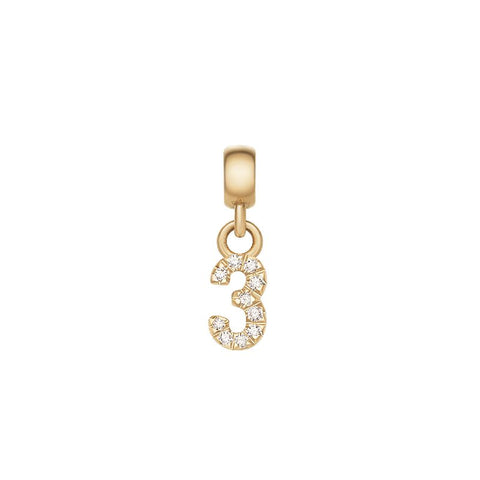 Daniel Wellington gold-plated stainless steel number 3 charm featuring a sparkling claw-set crystal design.