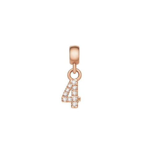 Daniel Wellington number 4 charm in rose gold-plated stainless steel with sparkling claw-set crystals.
