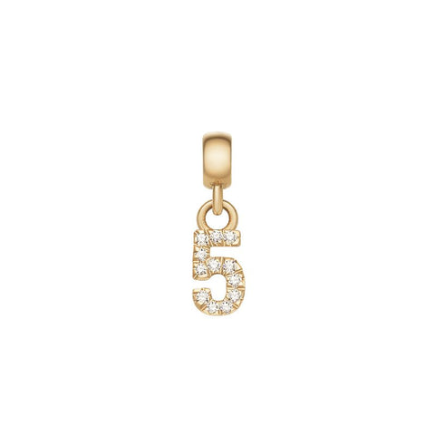 Daniel Wellington gold-plated stainless steel number 5 charm featuring a sparkling claw-set crystal design.