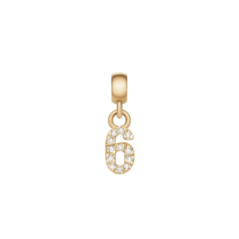 Daniel Wellington gold-plated stainless steel number 6 charm featuring a sparkling claw-set crystal design.