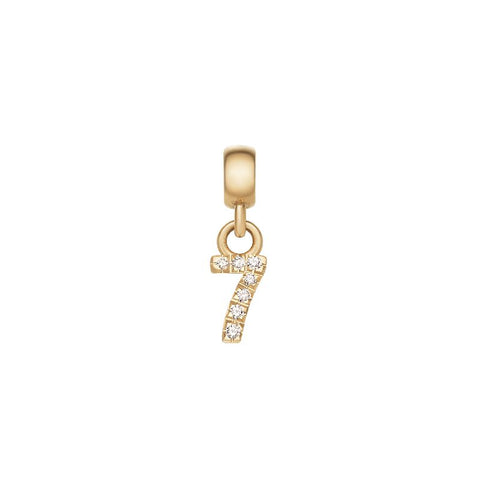 Daniel Wellington gold number 7 charm in stainless steel with sparkling claw-set crystals.