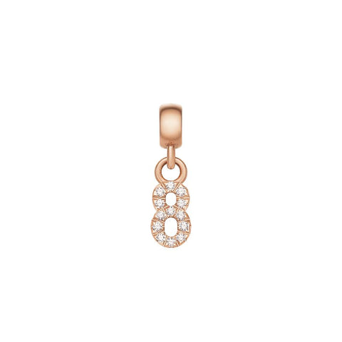 Daniel Wellington number 8 charm in rose gold-plated stainless steel with a sparkling claw-set crystal design.