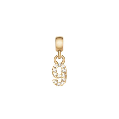 Daniel Wellington gold-plated stainless steel number 9 charm featuring a sparkling crystal claw setting.
