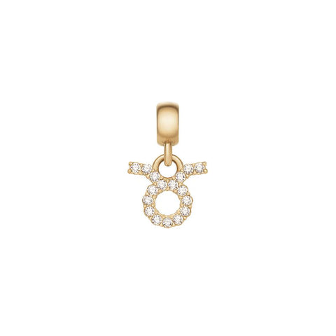 Gold-plated stainless steel Taurus zodiac charm featuring a sparkling claw-set crystal design.
