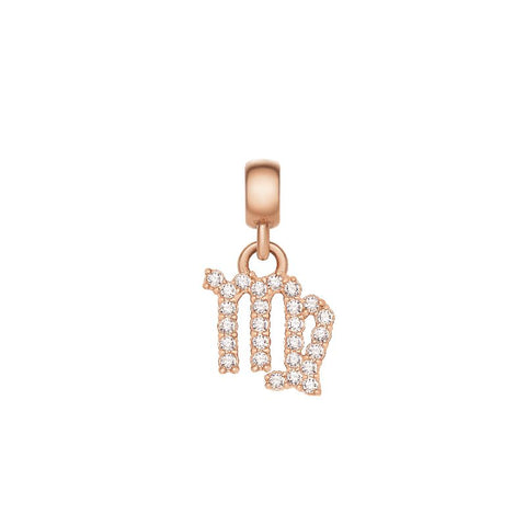 Daniel Wellington Virgo zodiac charm in rose gold-plated stainless steel with sparkling claw-set crystals.