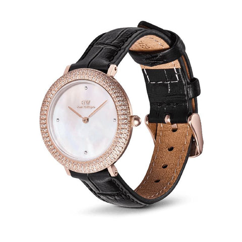 The Watch Boutique Daniel Wellington Crystalline Bezel Black Croc Rose Gold