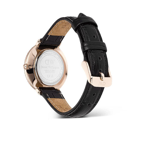 The Watch Boutique Daniel Wellington Crystalline Bezel Black Croc Rose Gold