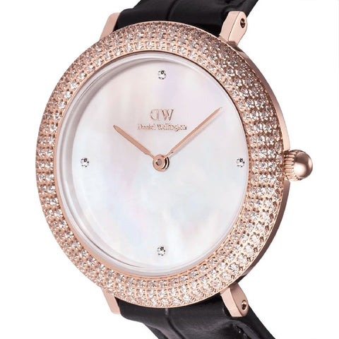 The Watch Boutique Daniel Wellington Crystalline Bezel Black Croc Rose Gold