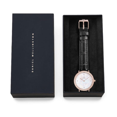 The Watch Boutique Daniel Wellington Crystalline Bezel Black Croc Rose Gold