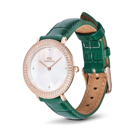 The Watch Boutique Daniel Wellington Crystalline Bezel Green Croc Rose Gold