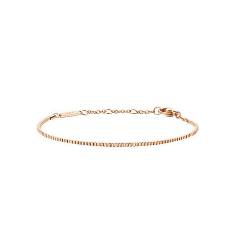 Elegant Daniel Wellington Elan box chain bracelet in rose gold-plated stainless steel with an adjustable clasp.