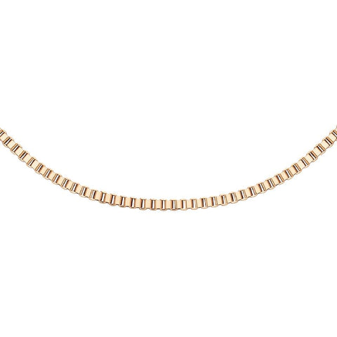 Elegant Daniel Wellington Elan box chain necklace in polished rose gold PVD plated stainless steel.