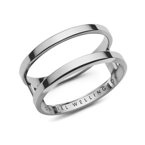 Minimalist Daniel Wellington Elan Dual Ring in polished silver stainless steel with an elegant, open-band design.