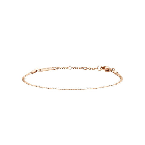 Elegant Daniel Wellington Elan flat chain bracelet in rose gold-plated stainless steel with a delicate adjustable clasp.
