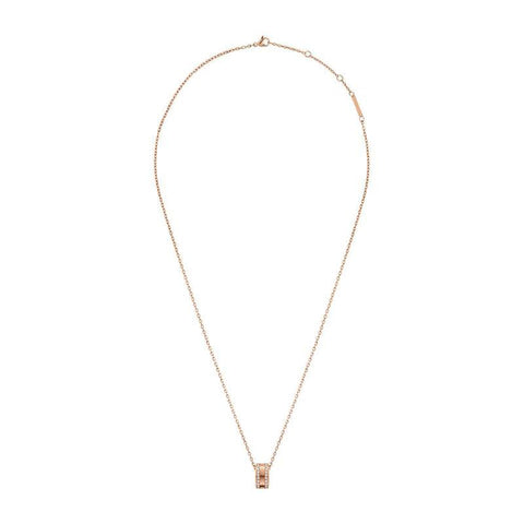 Daniel Wellington Elan Lumine rose gold necklace with a crystal-adorned pendant on a sleek stainless steel cable chain.