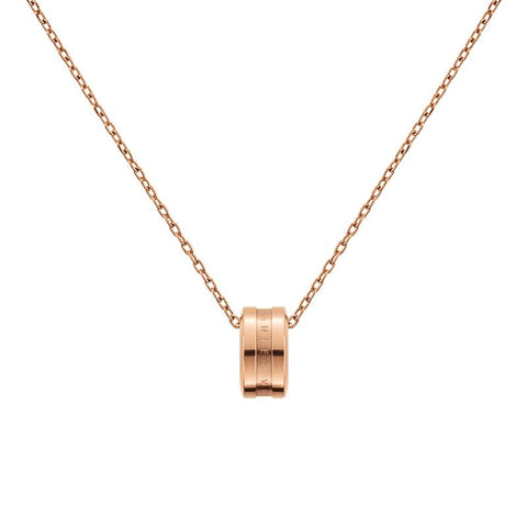Elegant Daniel Wellington Elan necklace in rose gold-plated stainless steel with a minimalist ring pendant.