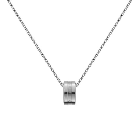 Daniel Wellington Elan silver stainless steel necklace featuring an elegant ring-style pendant on a delicate chain.
