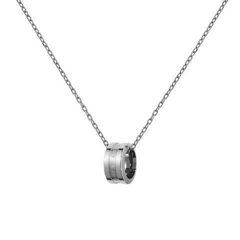 Elegant Daniel Wellington Elan necklace in polished silver stainless steel with a minimalist ring pendant.