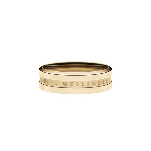Elegant Daniel Wellington Elan gold-plated stainless steel ring featuring a sleek, minimalist band with engraved logo.