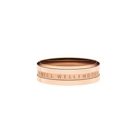 Elegant Daniel Wellington Elan ring in rose gold-plated stainless steel with a sleek, minimalist engraved band design.