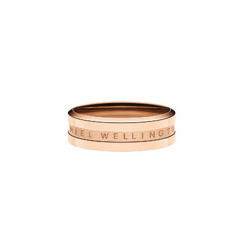 Elegant Daniel Wellington Elan ring in rose gold-plated stainless steel with a sleek, minimalist engraved band design.