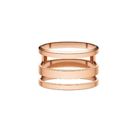 Daniel Wellington Elan Triad Ring in polished rose gold-plated stainless steel with a modern, stacked three-band design.