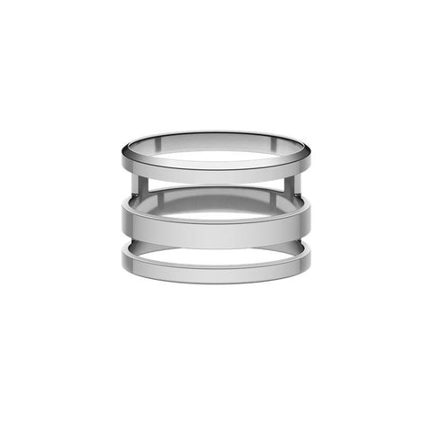 Daniel Wellington Elan Triad Ring in polished silver stainless steel featuring a modern, stacked three-band statement design.