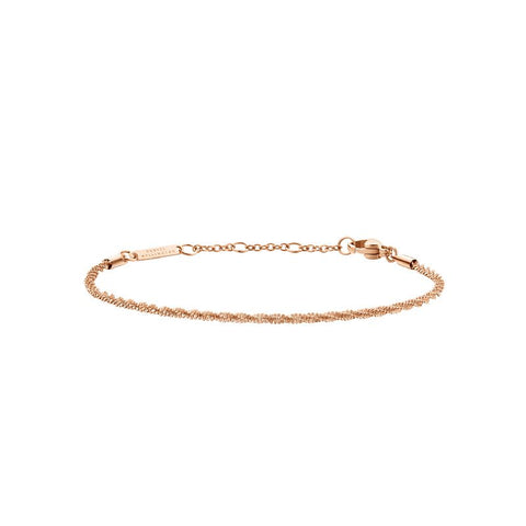 Elegant Daniel Wellington Elan twisted chain bracelet in rose gold-plated stainless steel with a delicate clasp.