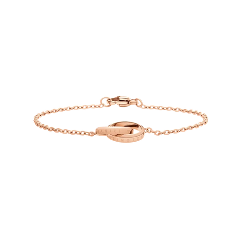 Elegant 155mm Daniel Wellington Elan Unity bracelet in rose gold-plated stainless steel with interlocking rings.