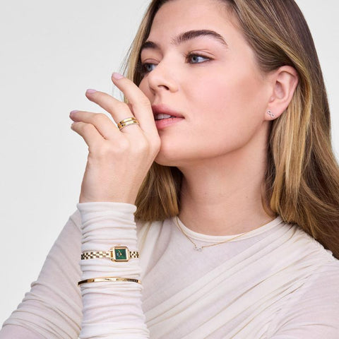 The Watch Boutique Daniel Wellington Elegant Quadro Mini Arch 3‑Link Emerald Sunray Gold Watch