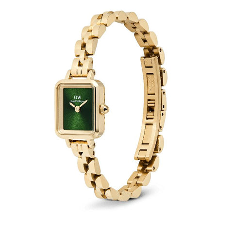 The Watch Boutique Daniel Wellington Elegant Quadro Mini Arch 3‑Link Emerald Sunray Gold Watch