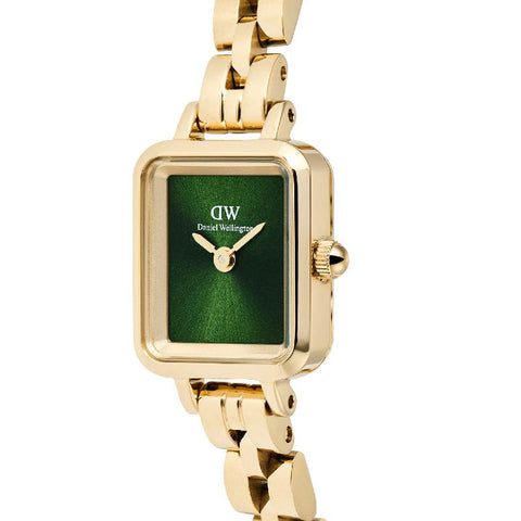 The Watch Boutique Daniel Wellington Elegant Quadro Mini Arch 3‑Link Emerald Sunray Gold Watch