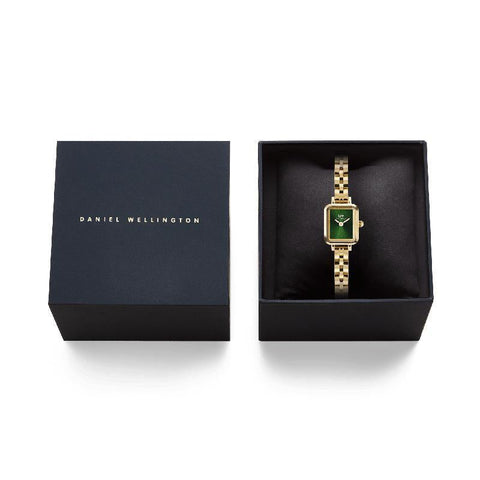 The Watch Boutique Daniel Wellington Elegant Quadro Mini Arch 3‑Link Emerald Sunray Gold Watch