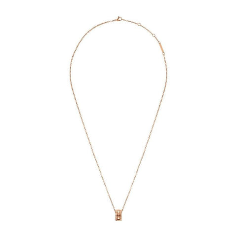 Daniel Wellington Elevation necklace in rose gold-plated stainless steel with a geometric pendant on a sleek cable chain.