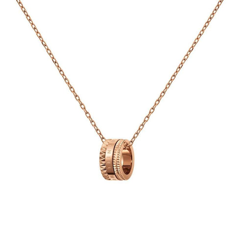 Daniel Wellington Elevation rose gold necklace featuring a geometric pendant on a sleek stainless steel cable chain.