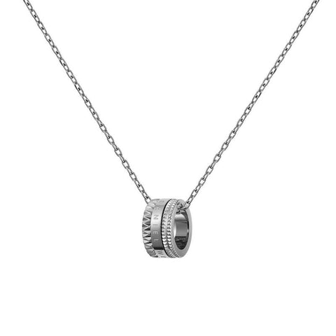 Daniel Wellington Elevation silver stainless steel necklace featuring a geometric pendant on a sleek cable chain.
