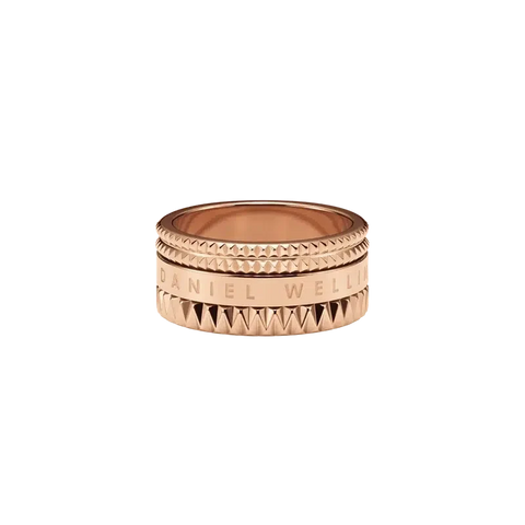 Daniel Wellington Elevation ring in rose gold-plated stainless steel with a geometric, textured design.